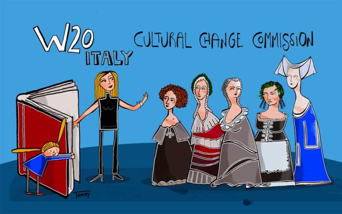 w20- illustrazione per la Cultural Change Commission del Women 20 del 2021
